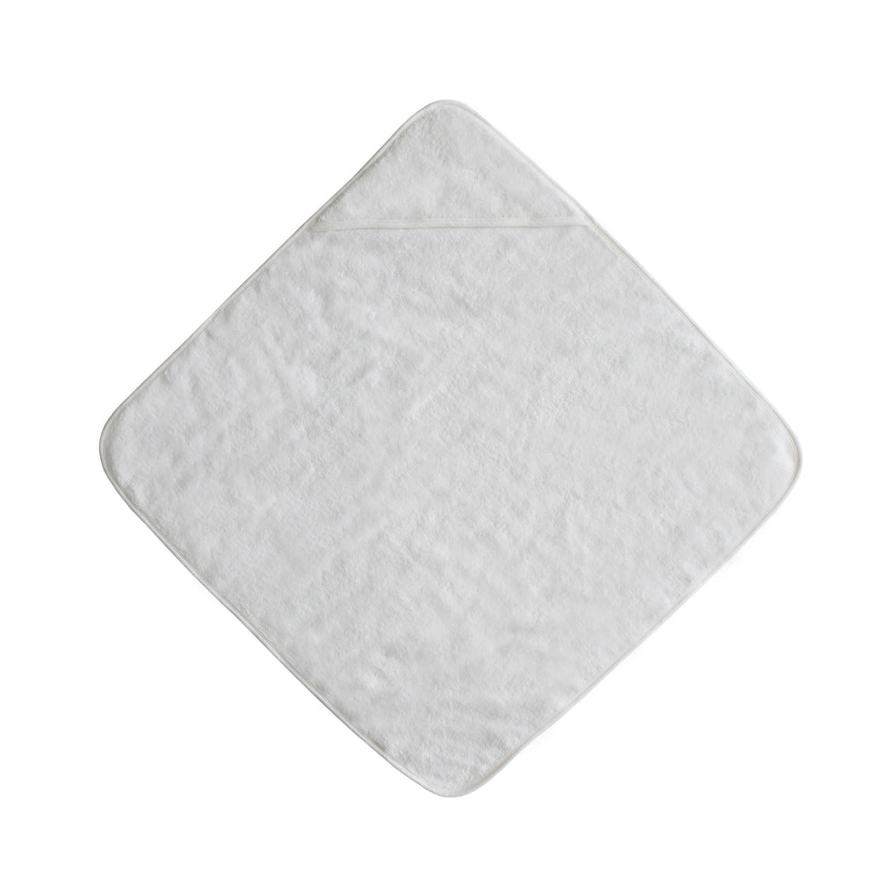 Mushie baby hooded towel pearl hood detail shown for cozy head-to-toe drying after bath.