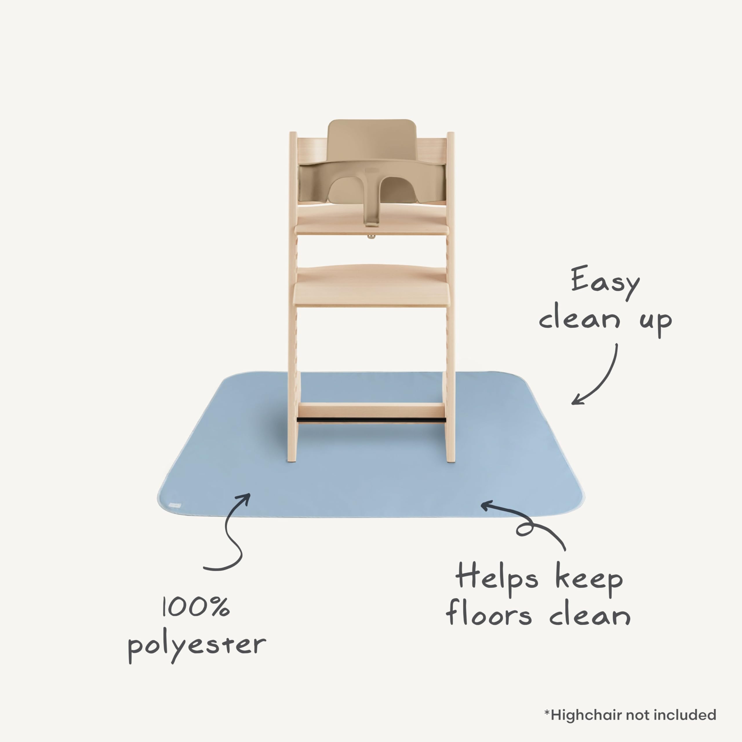 Mushie Baby Splat Mat Fog under high chair protects surfaces