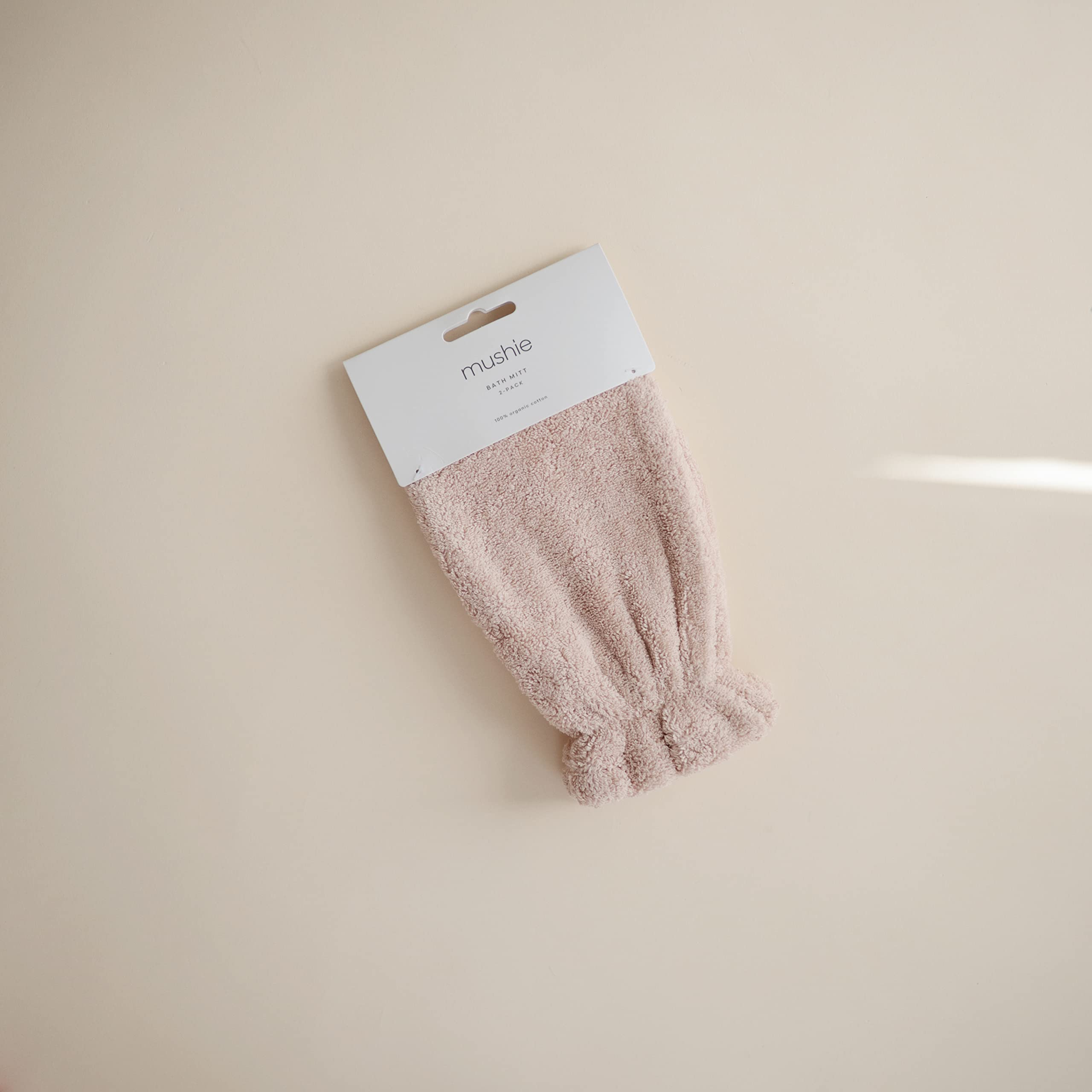 Mushie bath mitt organic cotton closeup showing soft texture