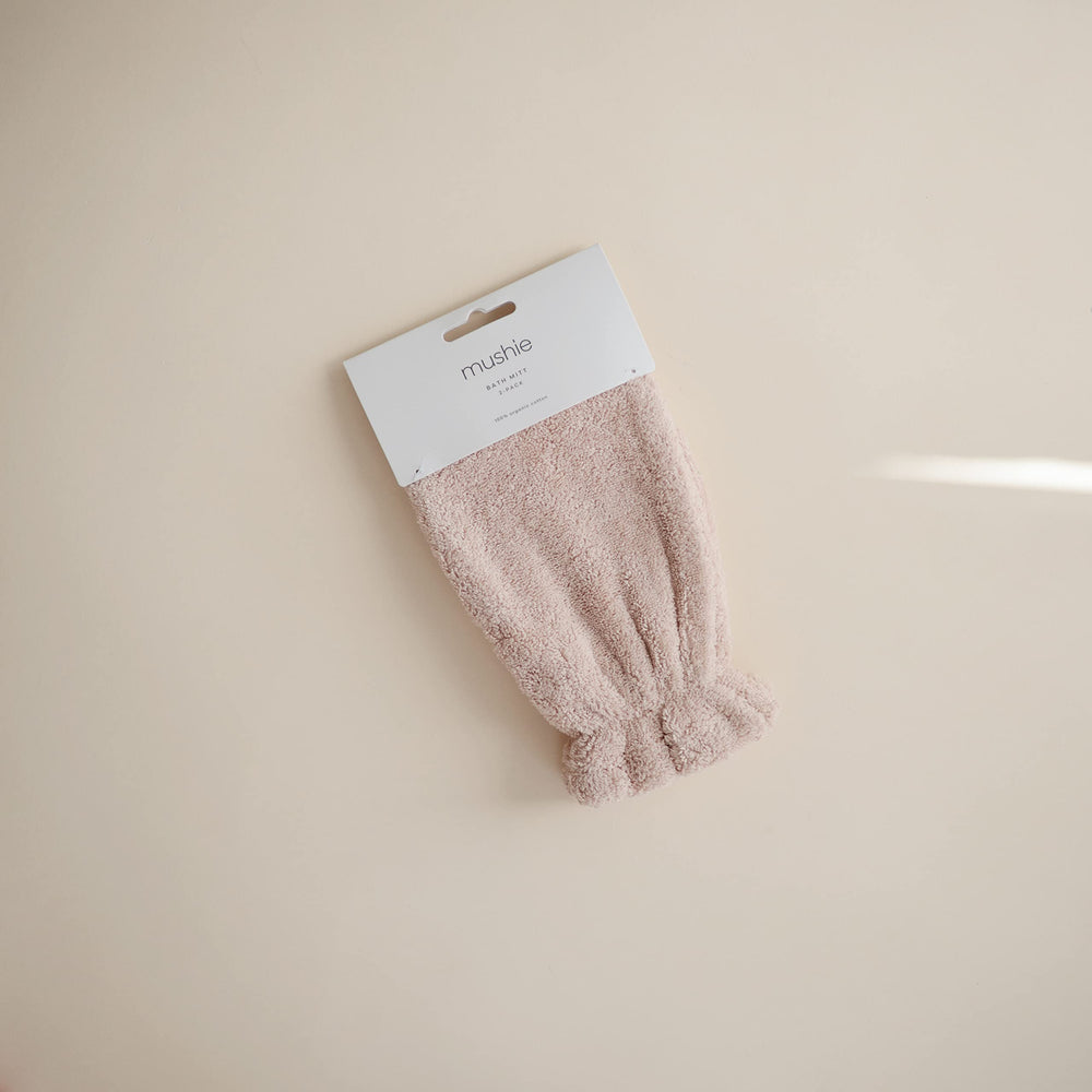 Mushie bath mitt organic cotton closeup showing soft texture