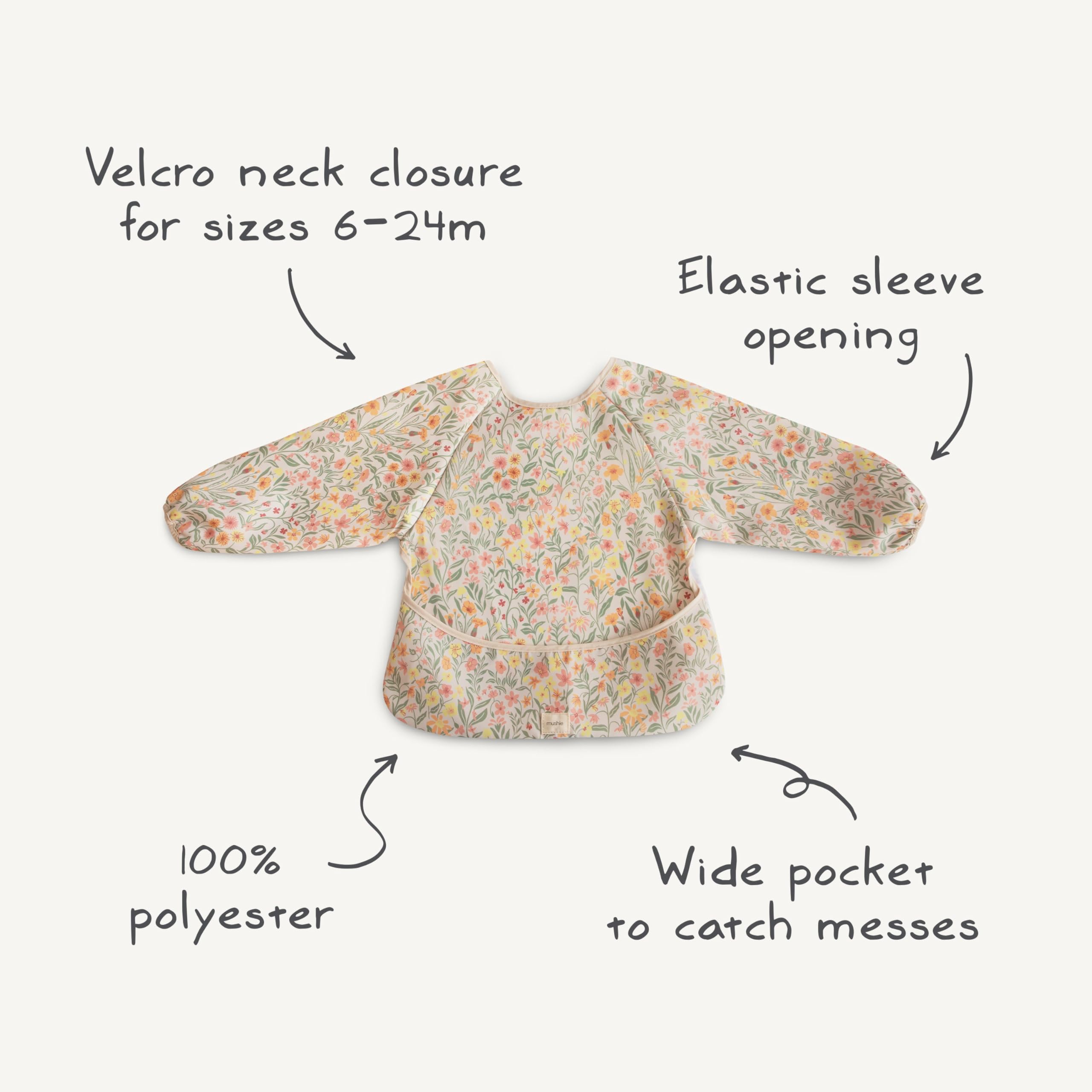 Mushie Bees long sleeve bib colorway and packaging vibe showcases calm design.