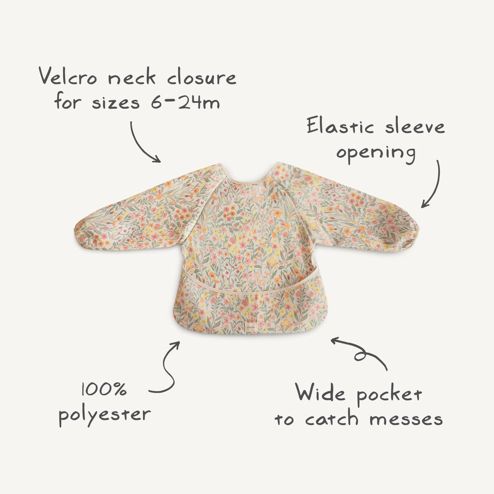 Mushie Bees long sleeve bib colorway and packaging vibe showcases calm design.
