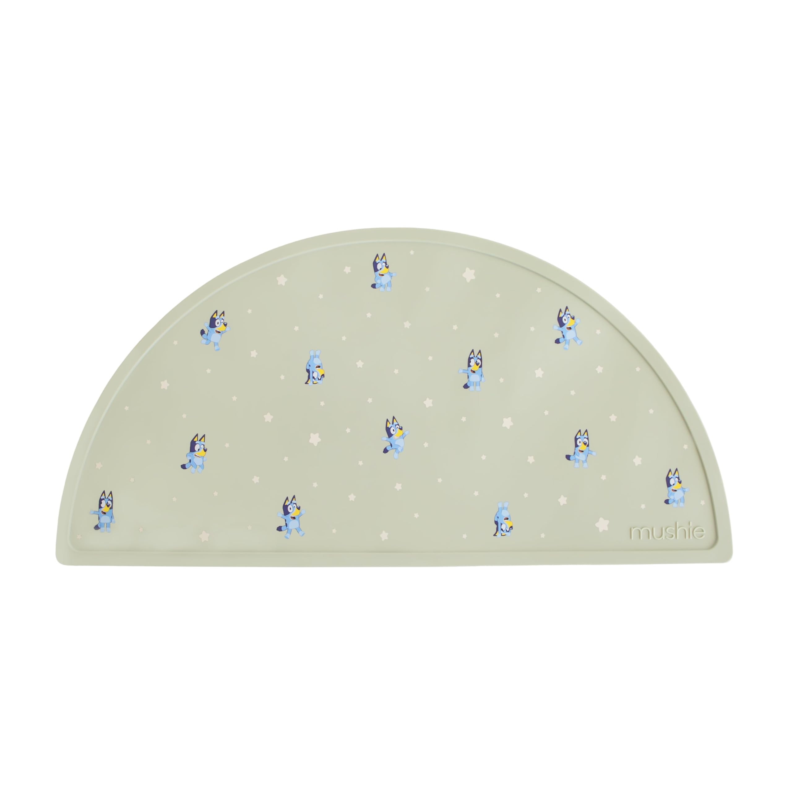 Mushie Bluey placemat closeup shows non-slip silicone for mess-free meals
