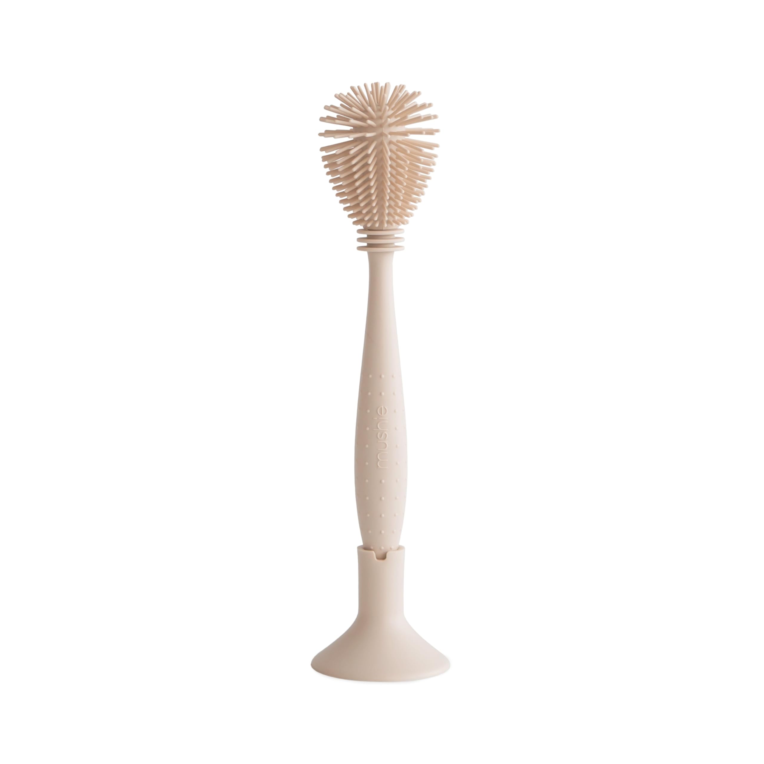 Mushie bottle brush silicone head for bottle interiors, gentle cleaning.