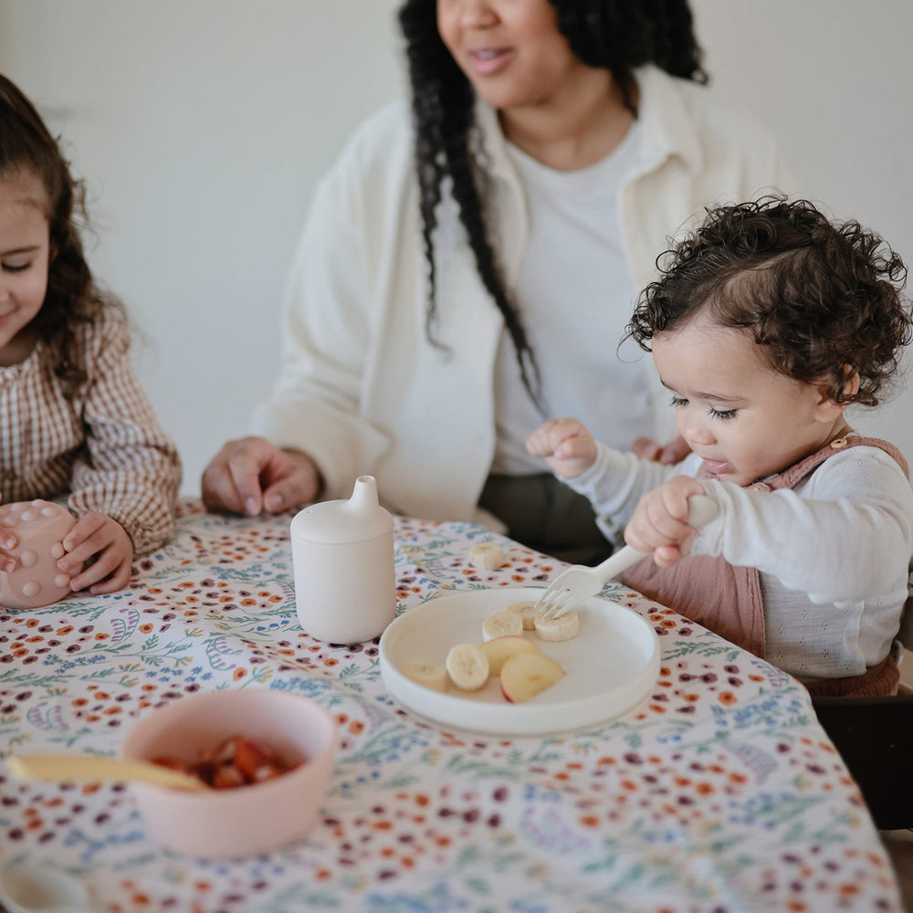 Mushie BPA-free silicone plate shows safe, easy-to-clean surface for families.