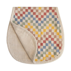 Mushie burp cloth retro-check-soft weave protects baby gently.