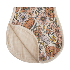 Mushie burp cloths retro-flowers folded; soft organic cotton for quick cleanups.
