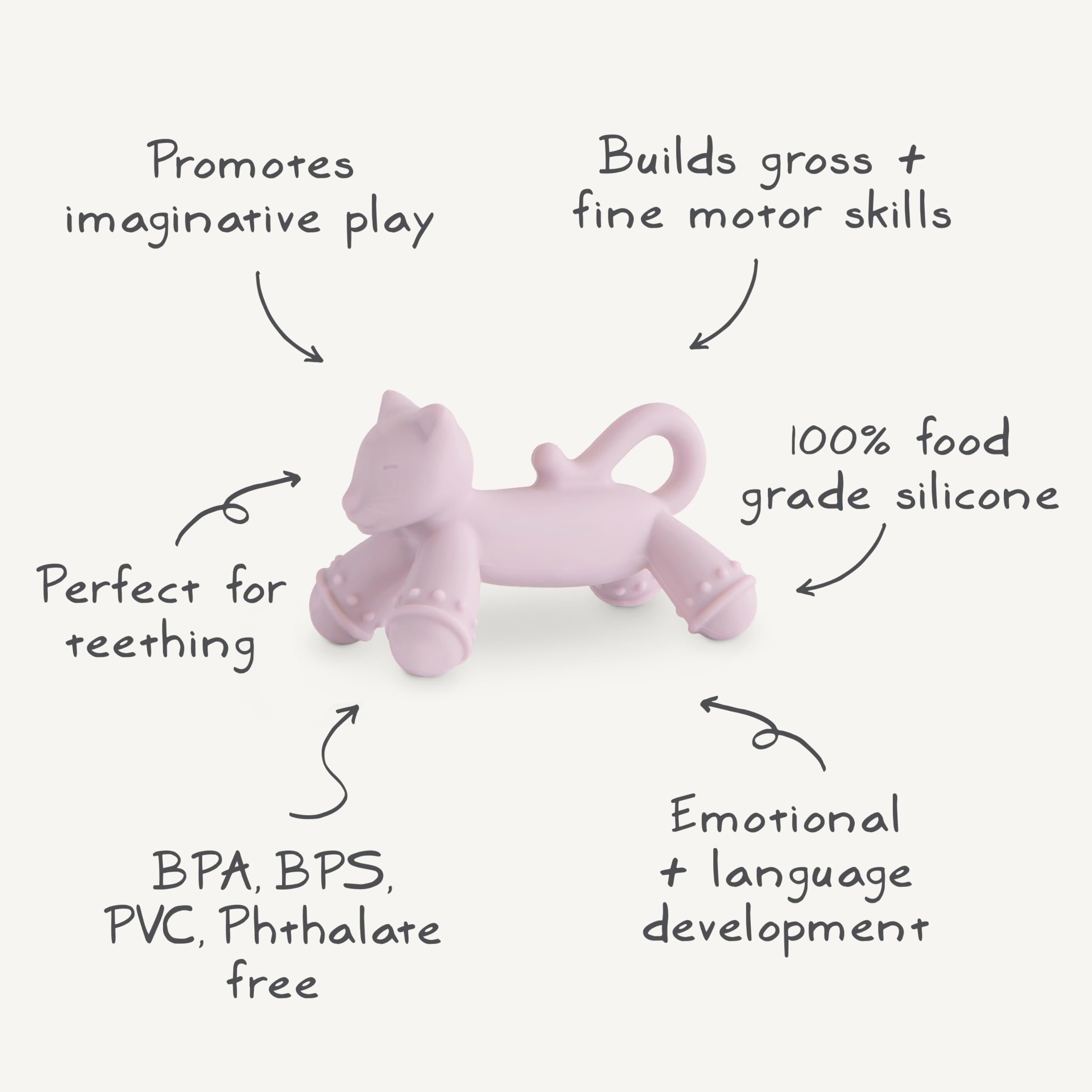 Mushie cat teether in stroller setting for convenient soothing