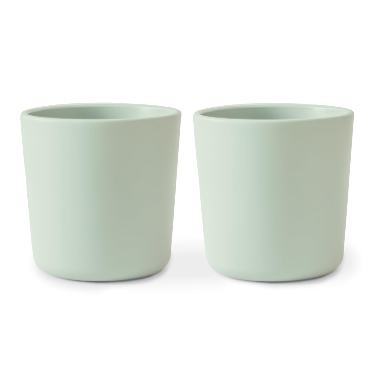 Mushie dinnerware cups for kids Sage side view shows easy-grip design.