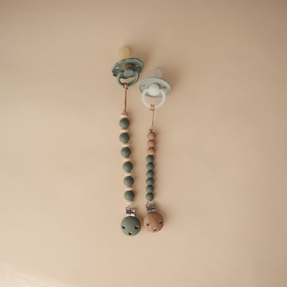 Mushie Eva pacifier clip beads two-color design adds style and reach