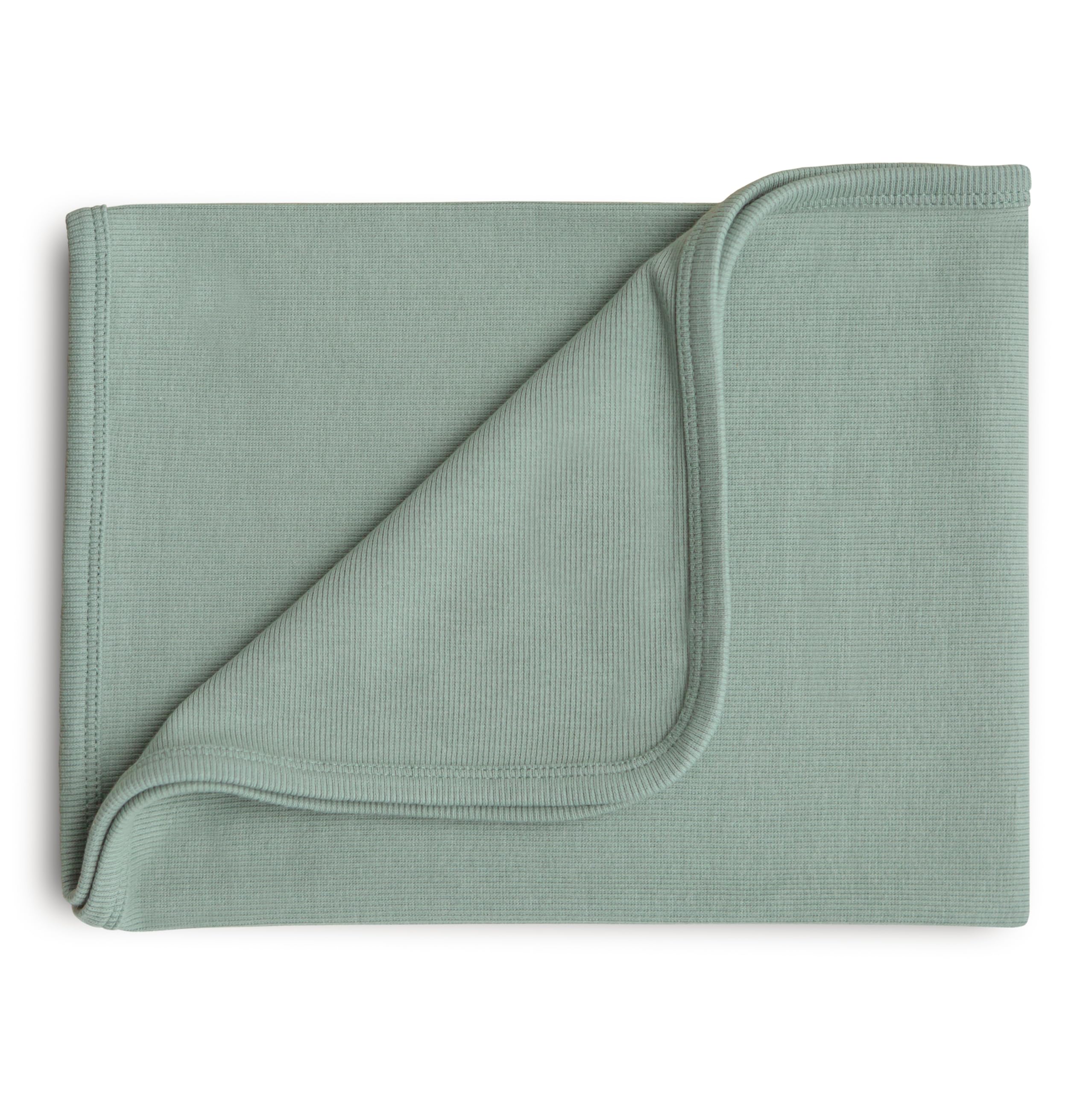 Mushie Extra Soft Baby Blanket in Roman Green ribbed cotton ready for swaddling and cuddling
