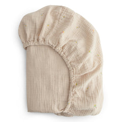 Mushie extra-soft muslin crib sheet close-up texture enhances gentle sleep