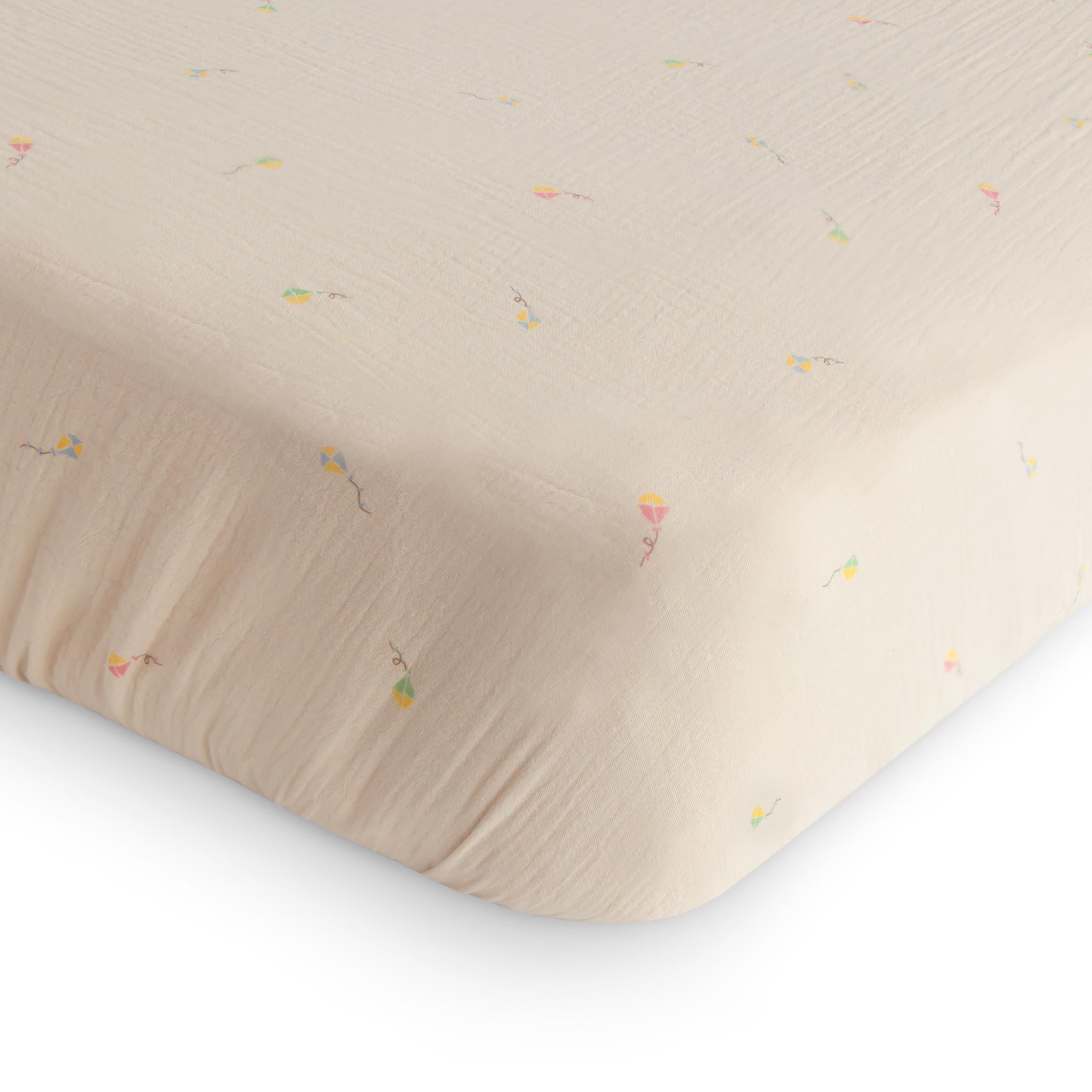 Mushie extra-soft muslin crib sheet in use shows breathable comfort