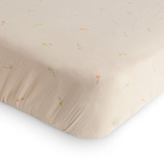 Mushie extra-soft muslin crib sheet in use shows breathable comfort