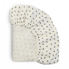 Mushie Extra-Soft Muslin Fitted Crib Sheet flatlay shows breathable cotton softness.