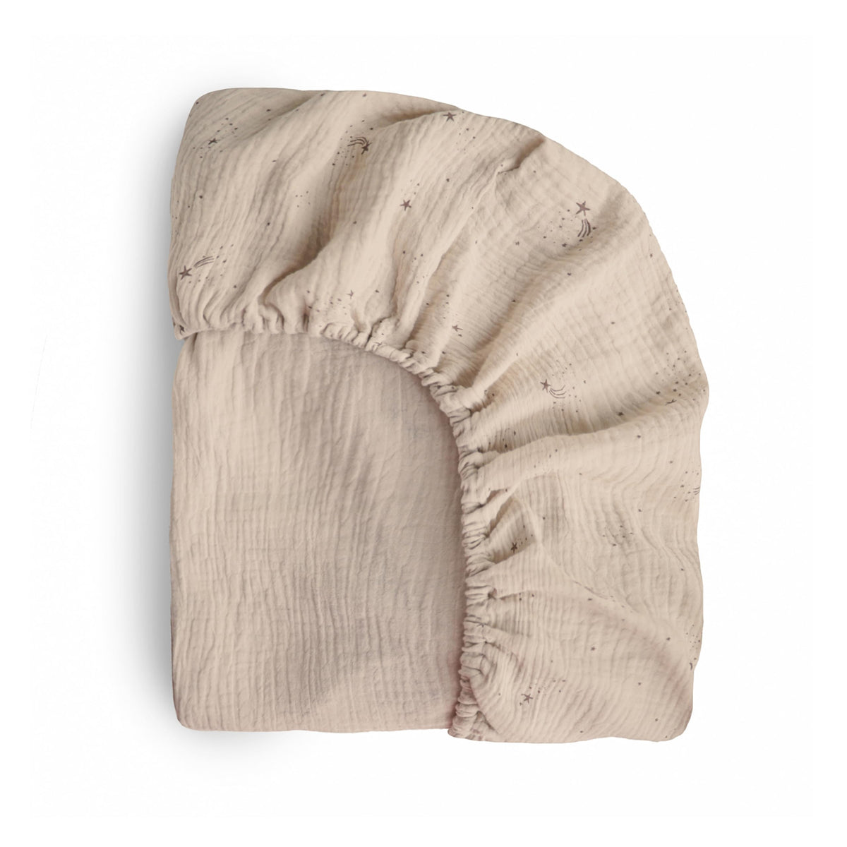 Mushie extra soft muslin fitted crib sheet Falling Stars closeup for ultra-soft baby comfort