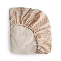 Mushie extra soft muslin fitted crib sheet natural stripe close-up fabric for gentle skin contact