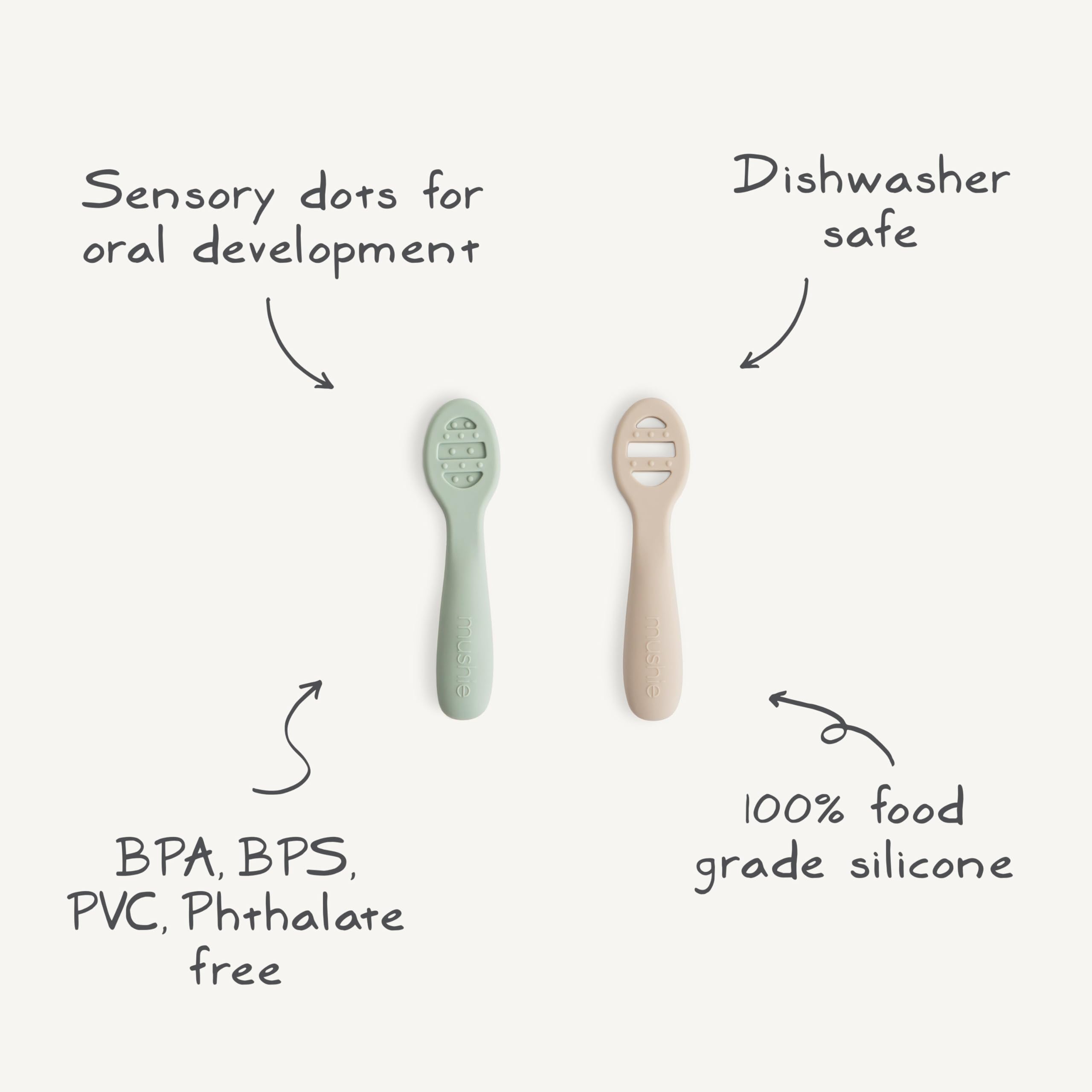 Mushie first-feeding spoons stage-2 for thicker textures