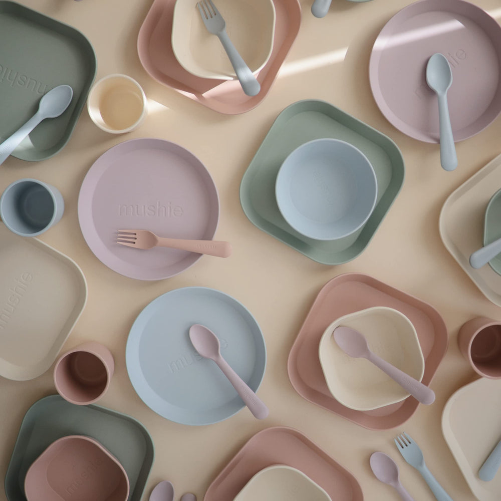 Mushie flatware Danish-made origin featured in a clean kitchen setting.