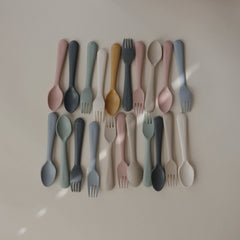 Mushie flatware spoon in Sage perfect for self-feeding and gentle tasting.