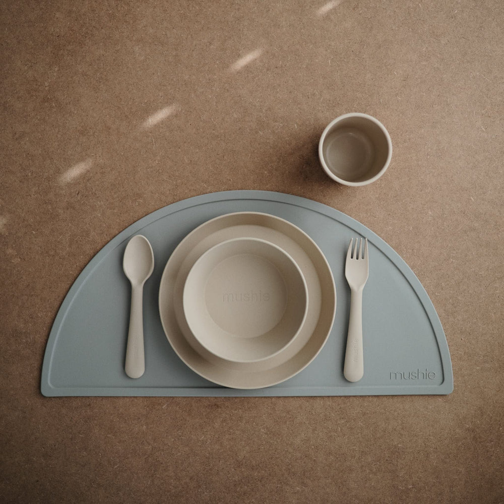 Mushie flatware spoon vanilla designed for little hands and mess-friendly mealtime