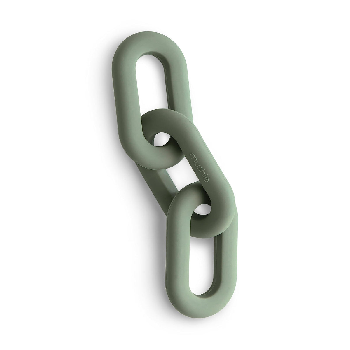 Mushie Links Teether in Dried Thyme front view for soothing teething comfort.