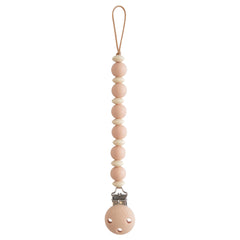 Mushie Luna blush beads close-up showing stylish, durable silicone design for pacifier security