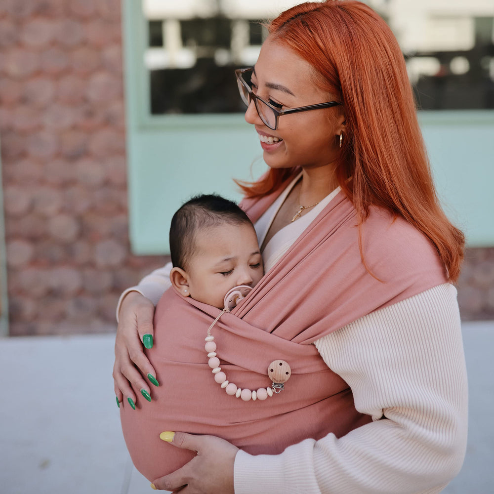 Mushie Luna clip on-the-go use attaches to pacifier or teether