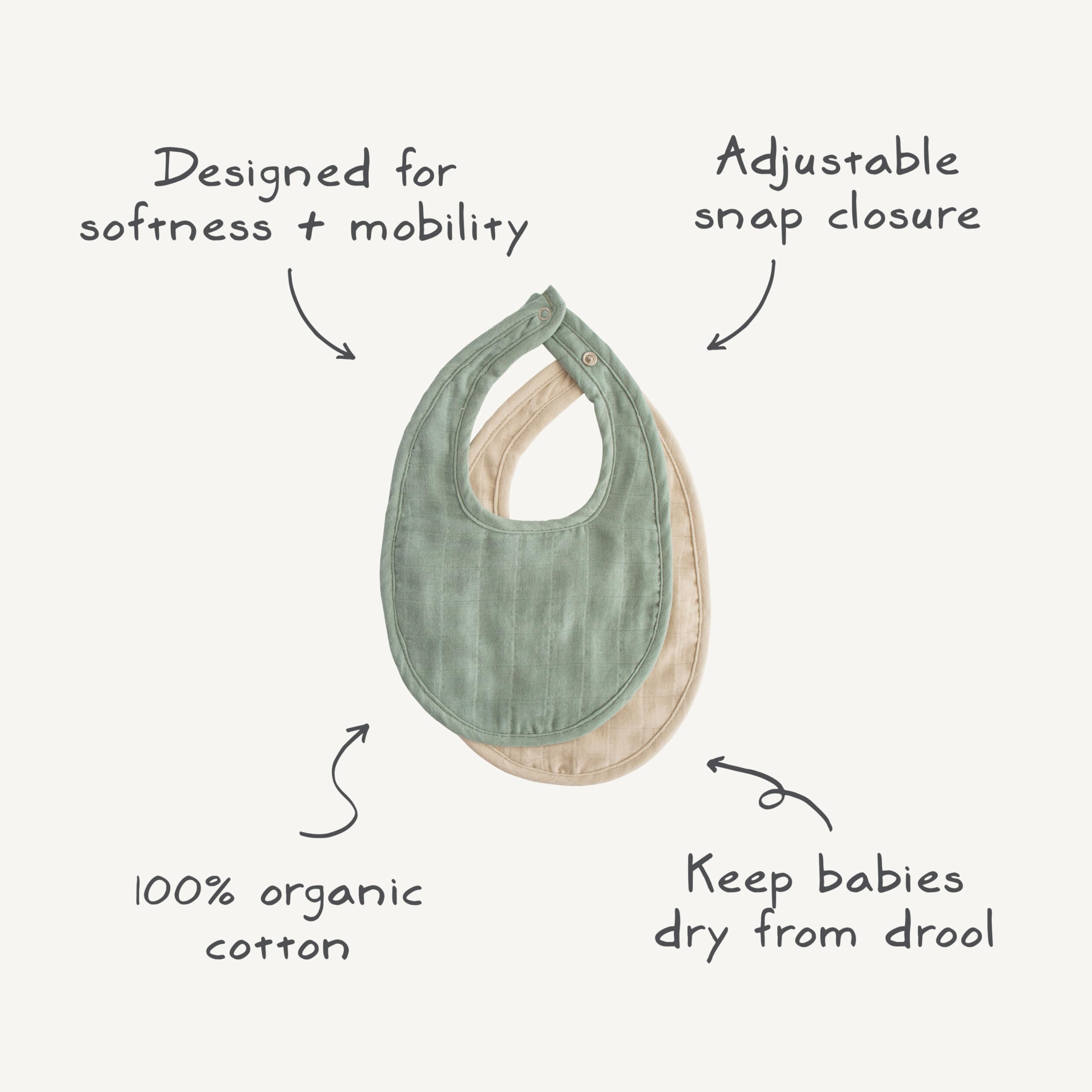 Mushie Muslin Bib care instructions for easy at-home cleaning