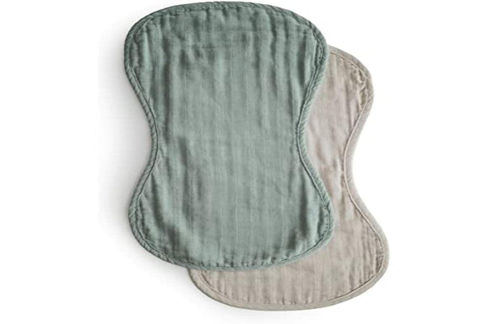 Mushie Muslin Burp Cloths in Fog folded with airy weave.