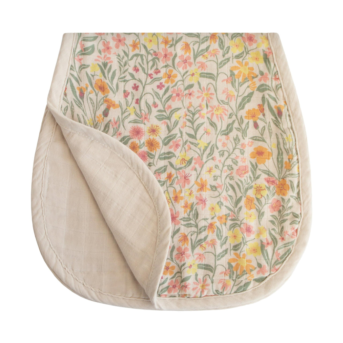 Mushie muslin burp cloths in pastel blooms pattern for gentle feeding and burping.
