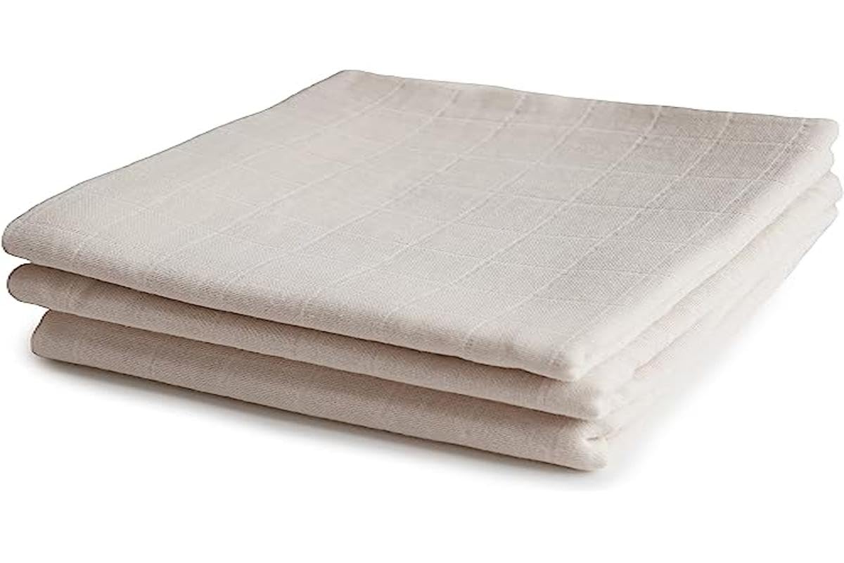 Mushie Muslin Cloth Fog cuddle-blanket closeup emphasizes soft soothing texture