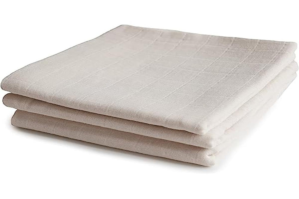 Mushie Muslin Cloth Fog cuddle-blanket closeup emphasizes soft soothing texture