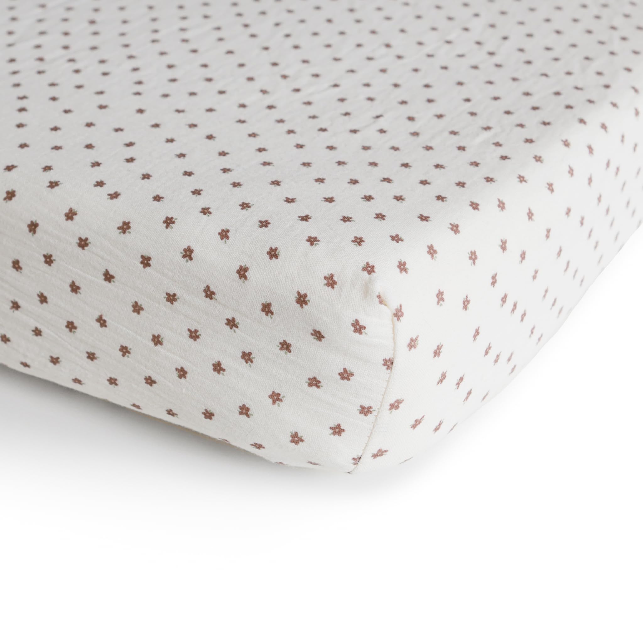 Mushie muslin crib sheet bloom texture detail highlights breathable fabric