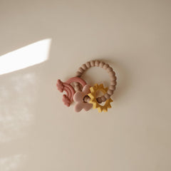 Mushie Nature Teething Ring leaf surface closeup emphasizes sensory textures