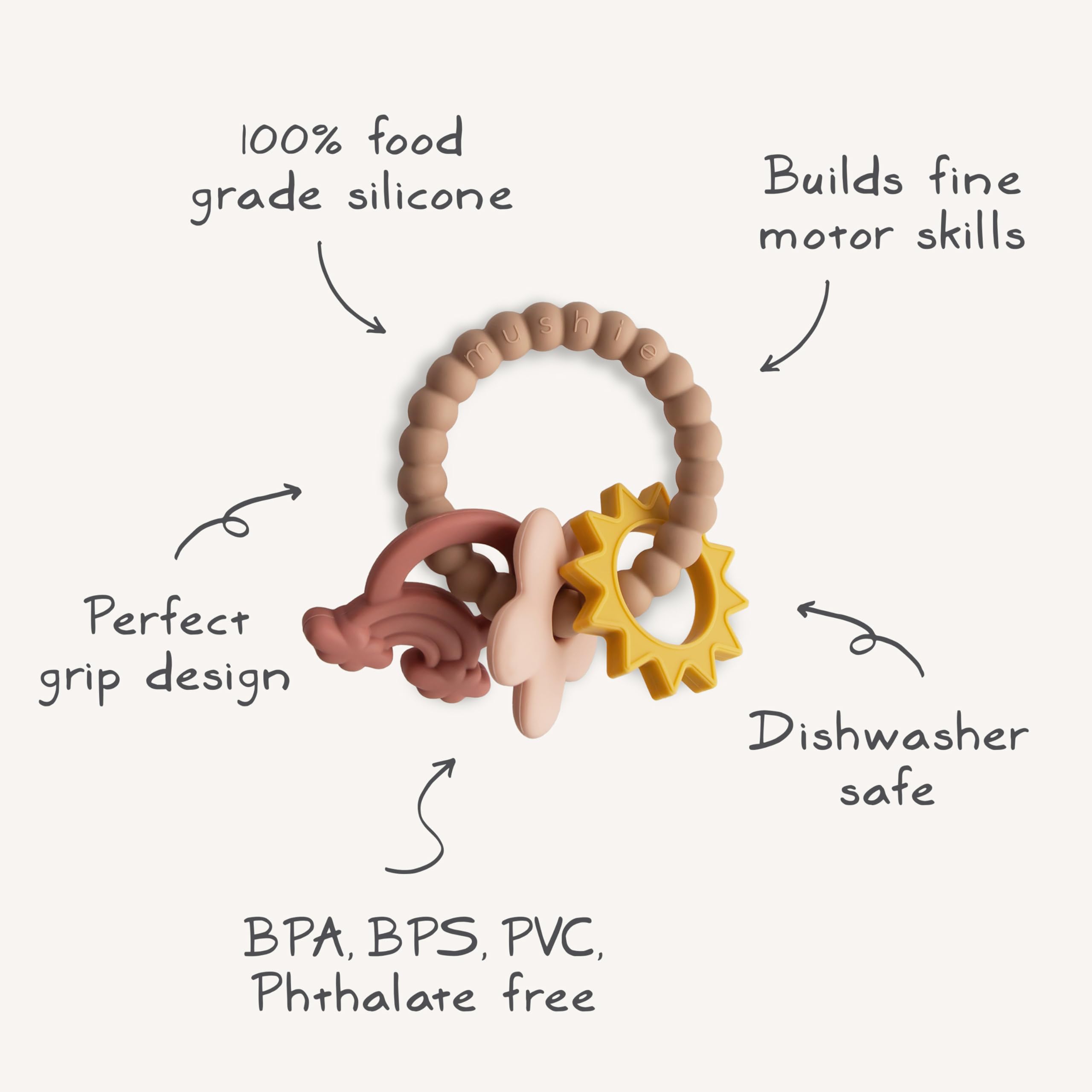 Mushie Nature Teething Ring packaging view demonstrates ready-to-gift presentation