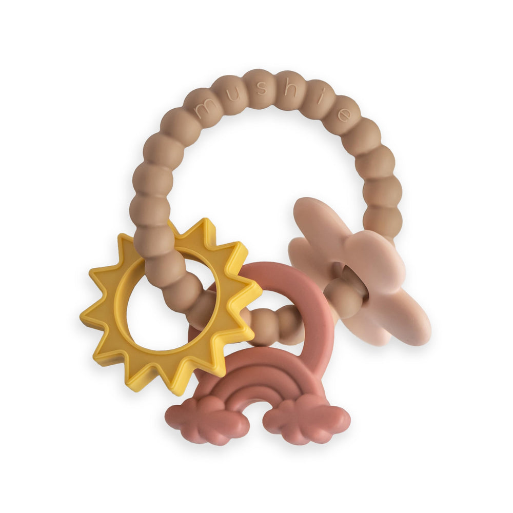 Mushie Nature Teething Ring plant texture closeup aids gentle chewing
