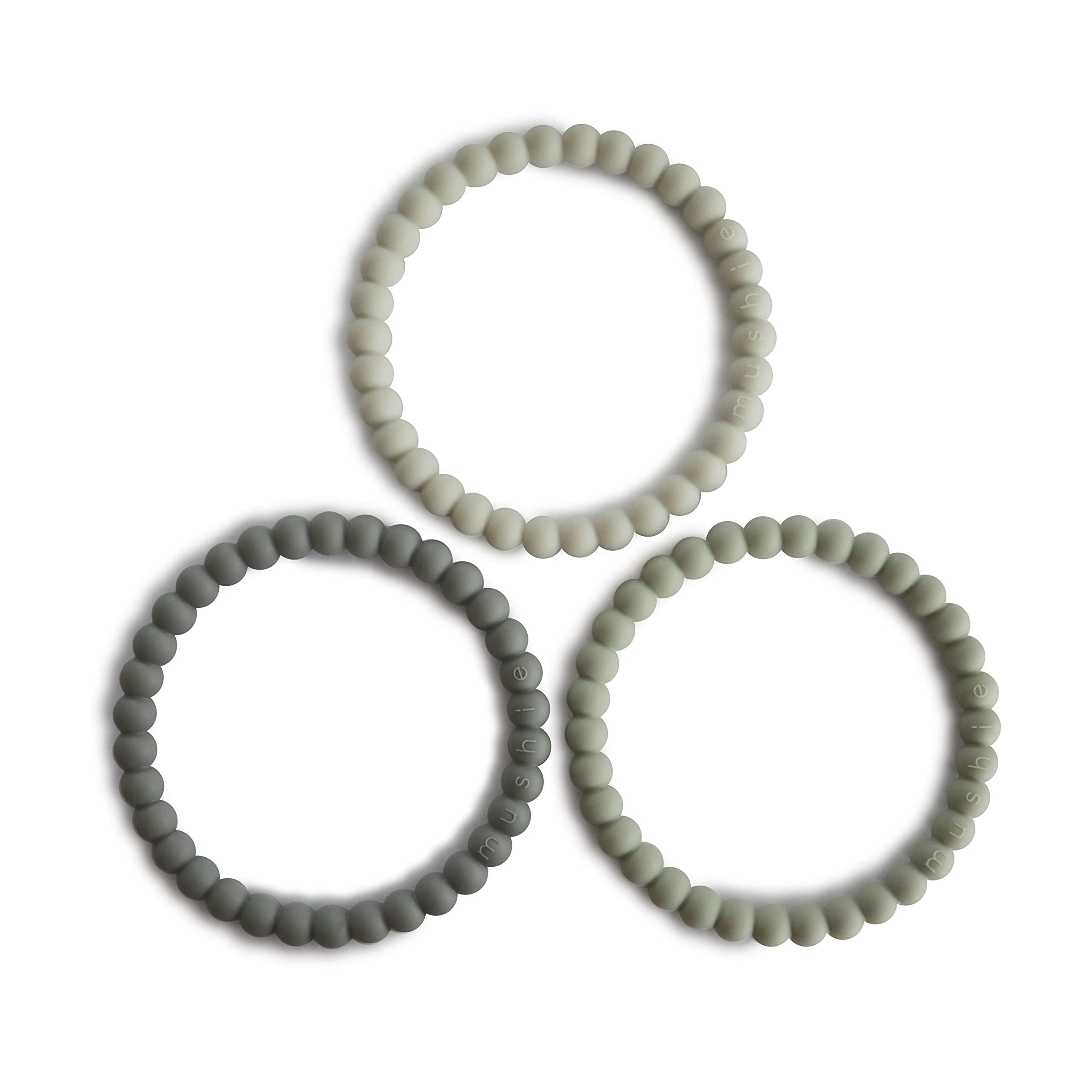 Mushie Pearl Teether Bracelet green tea beads close-up for soothing gums during playtime