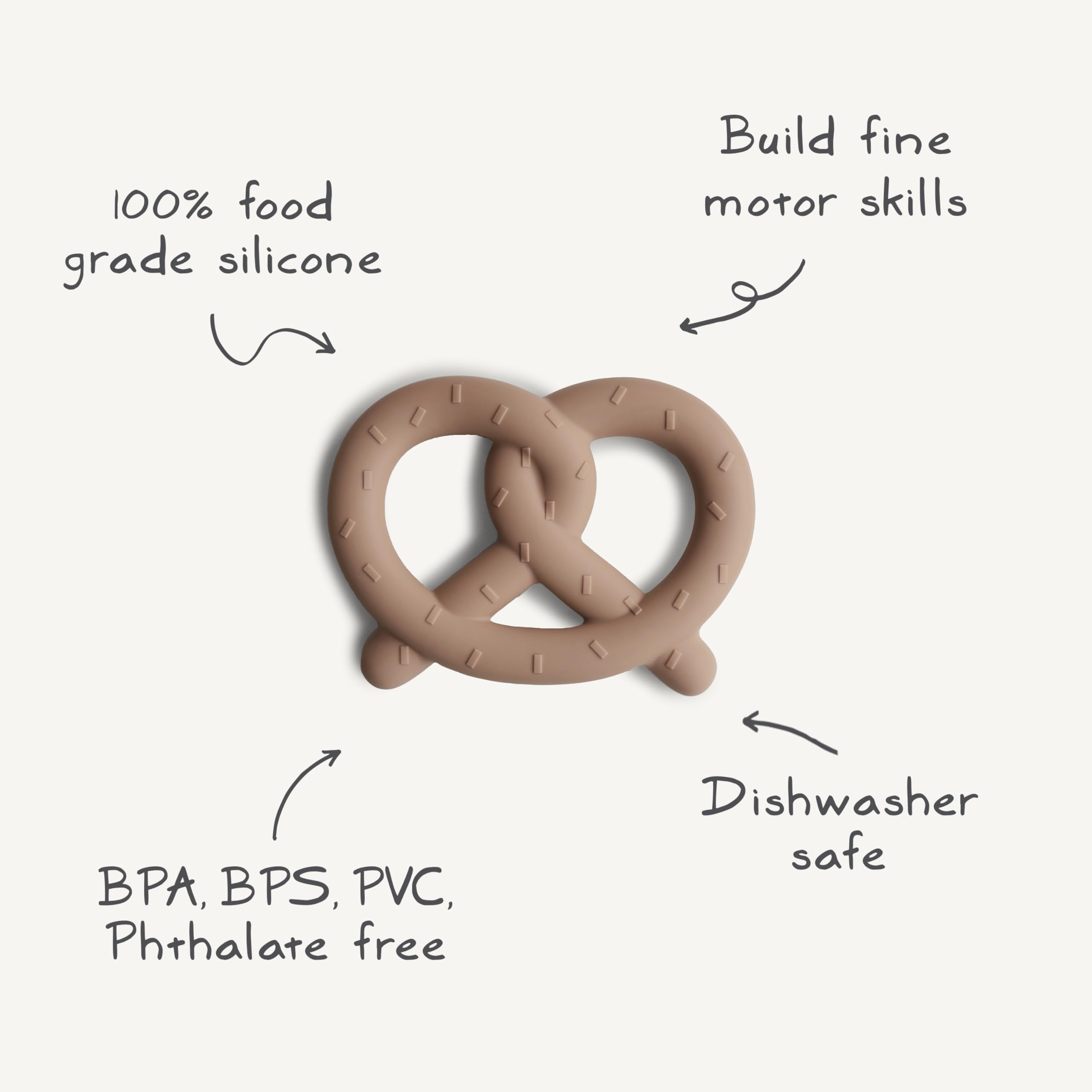 Mushie pretzel teether baby grip demo highlights easy grasp for little hands.