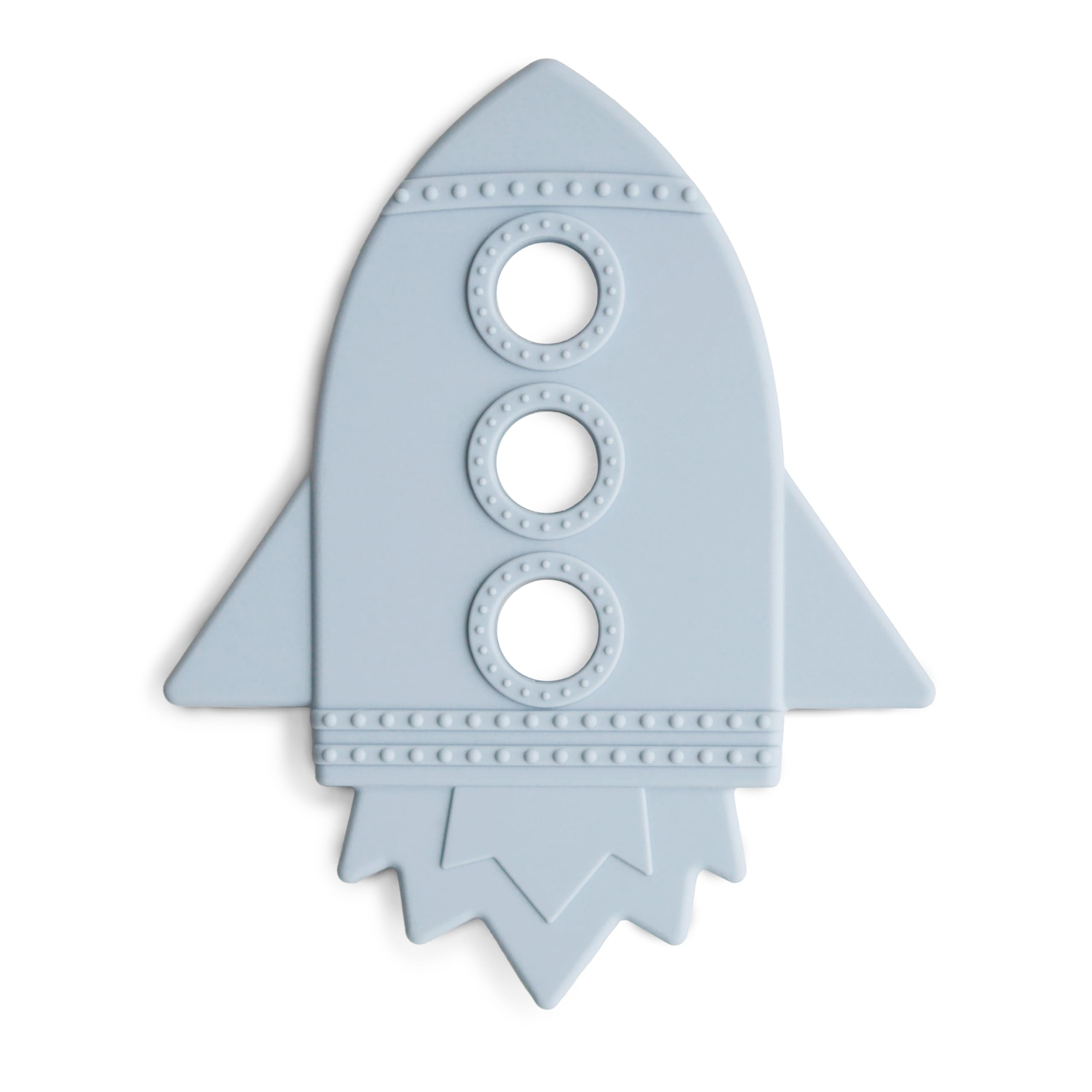 Mushie Rocket Teether Cloud closeup shows soft silicone texture for soothing gums.