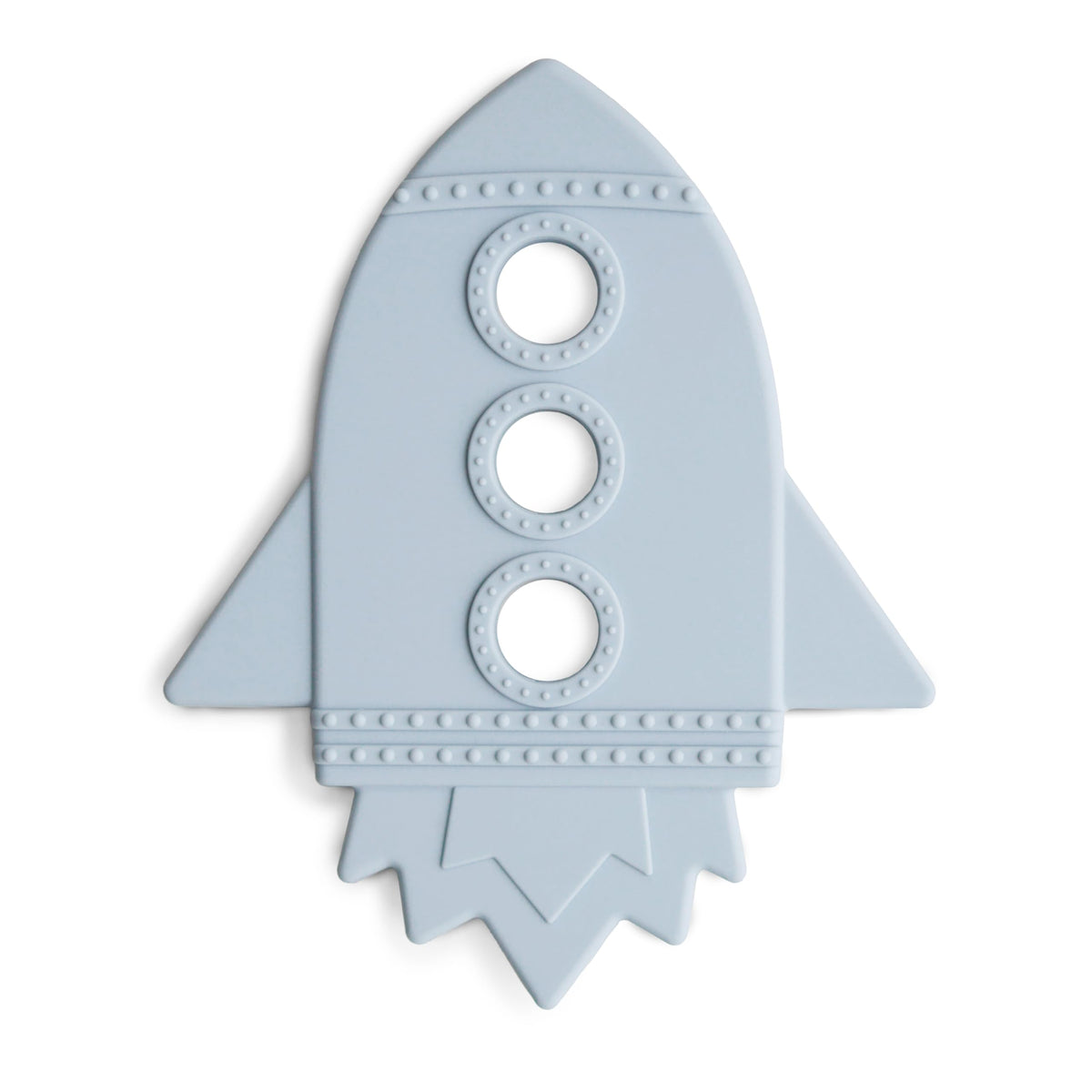 Mushie Rocket Teether Cloud closeup shows soft silicone texture for soothing gums.