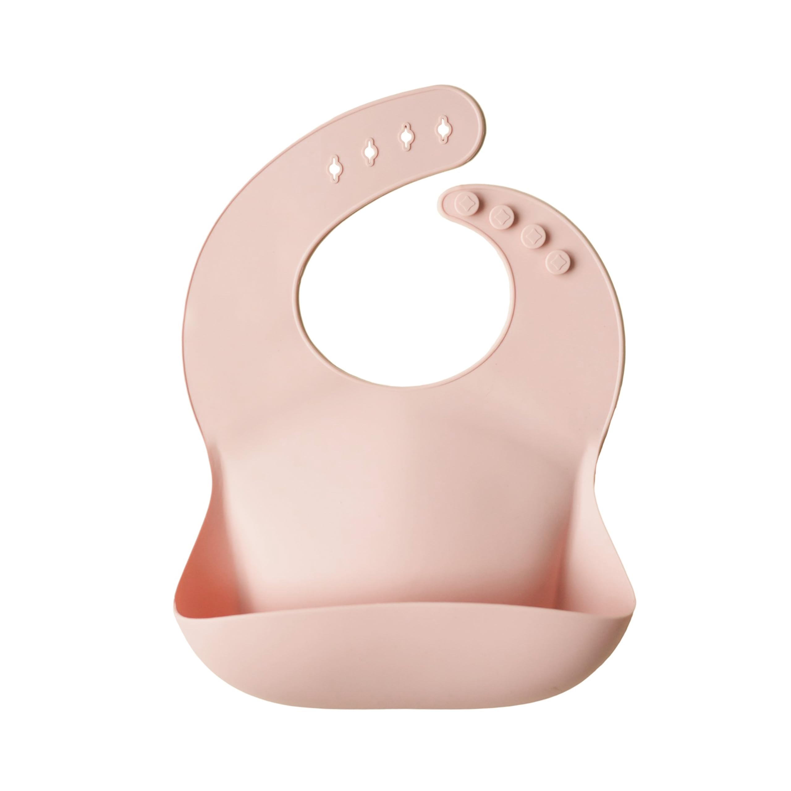 Mushie silicone baby bib blush with adjustable neck strap for a secure, comfy fit.