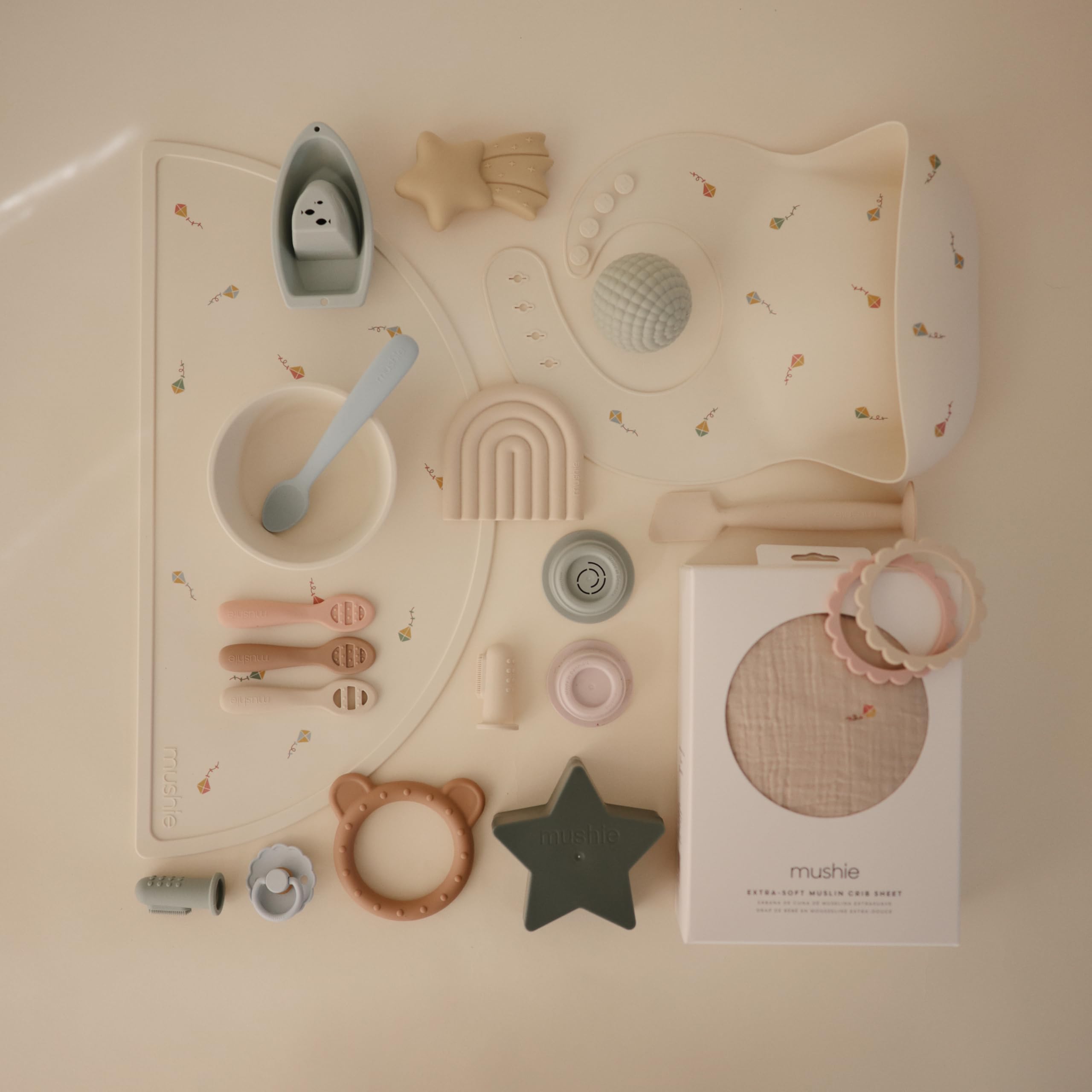 Mushie care: wash with soap and air dry for best results.
