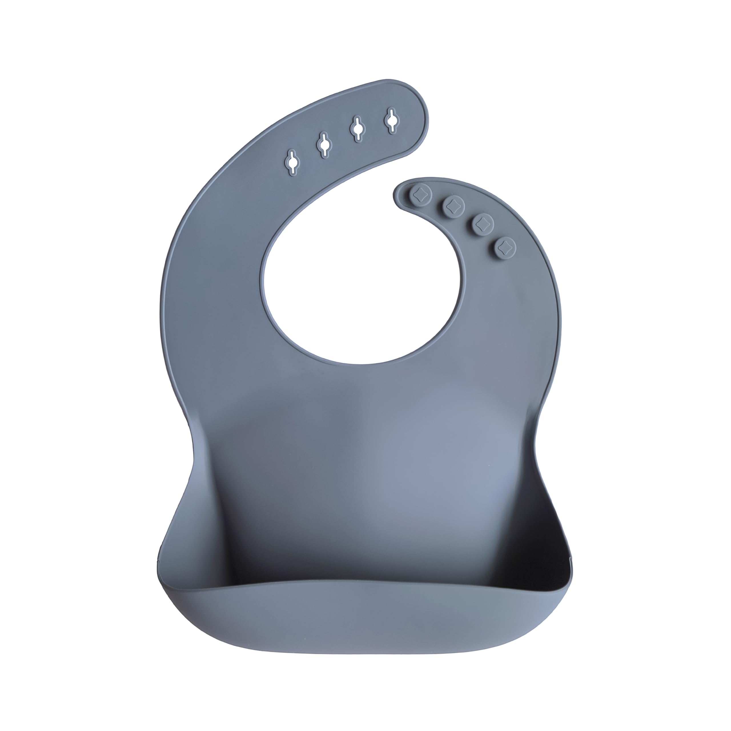Mushie Tradewinds adjustable-neck-closure bib for secure fit during meals.