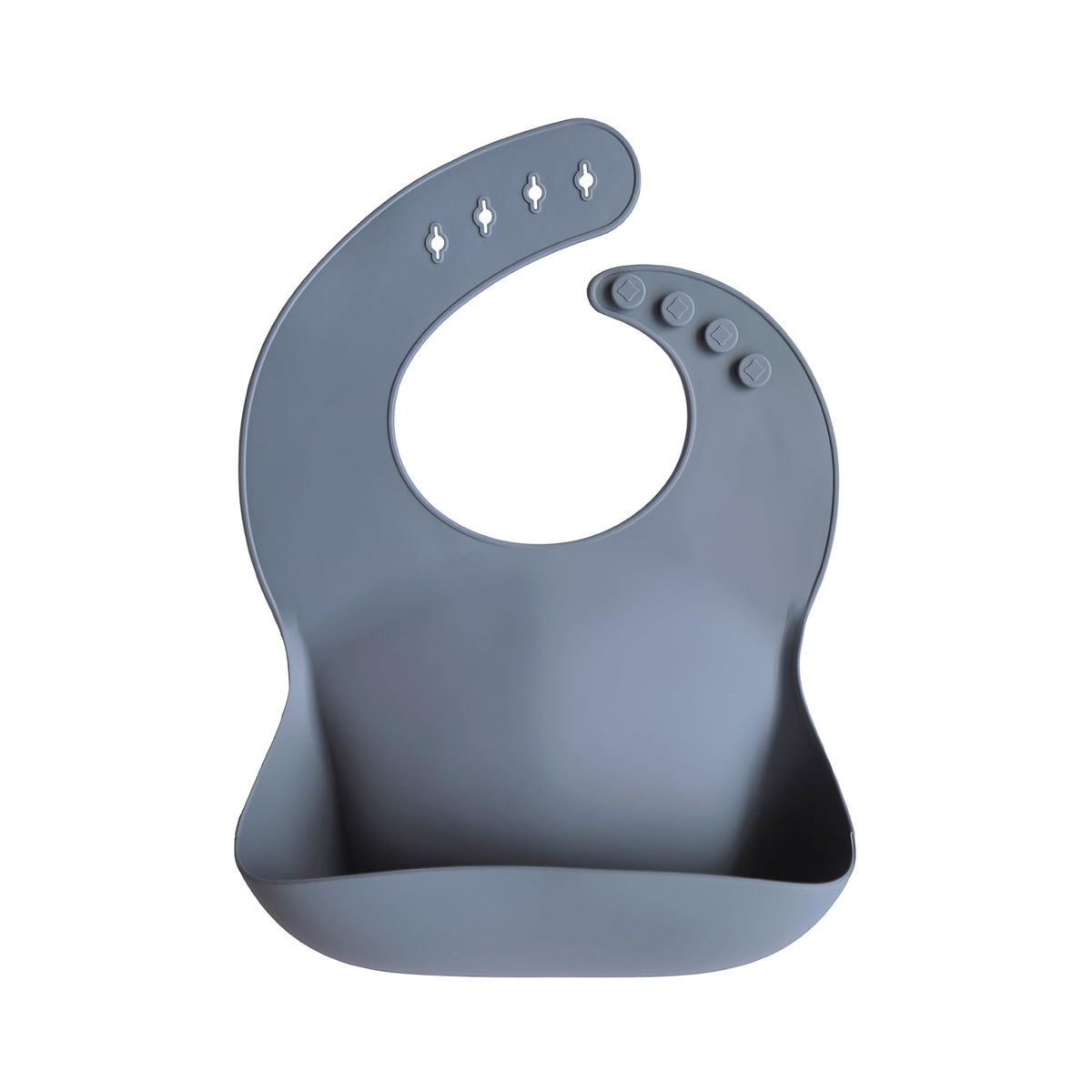 Mushie Tradewinds adjustable-neck-closure bib for secure fit during meals.