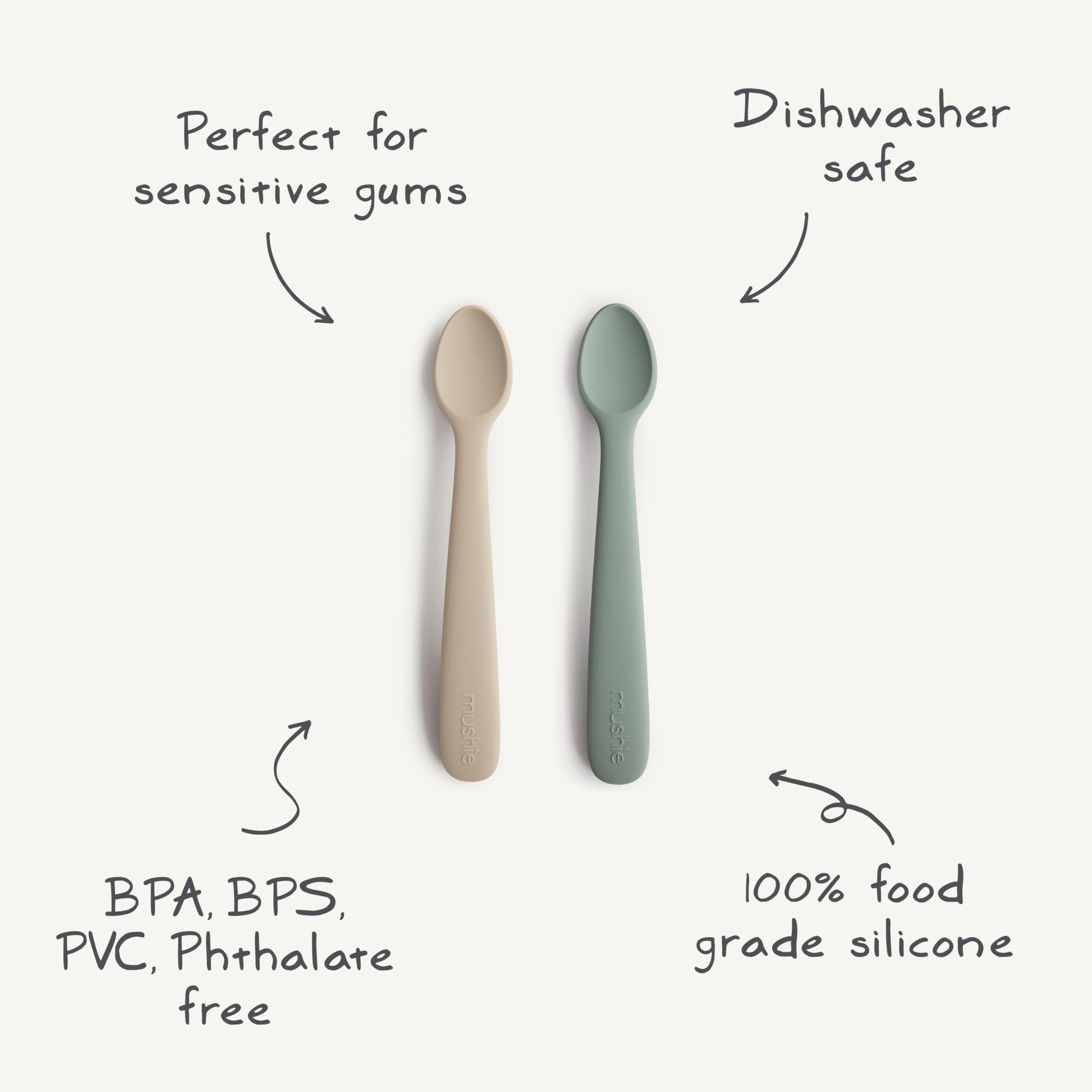 Mushie care and cleaning guidance for silicone spoons