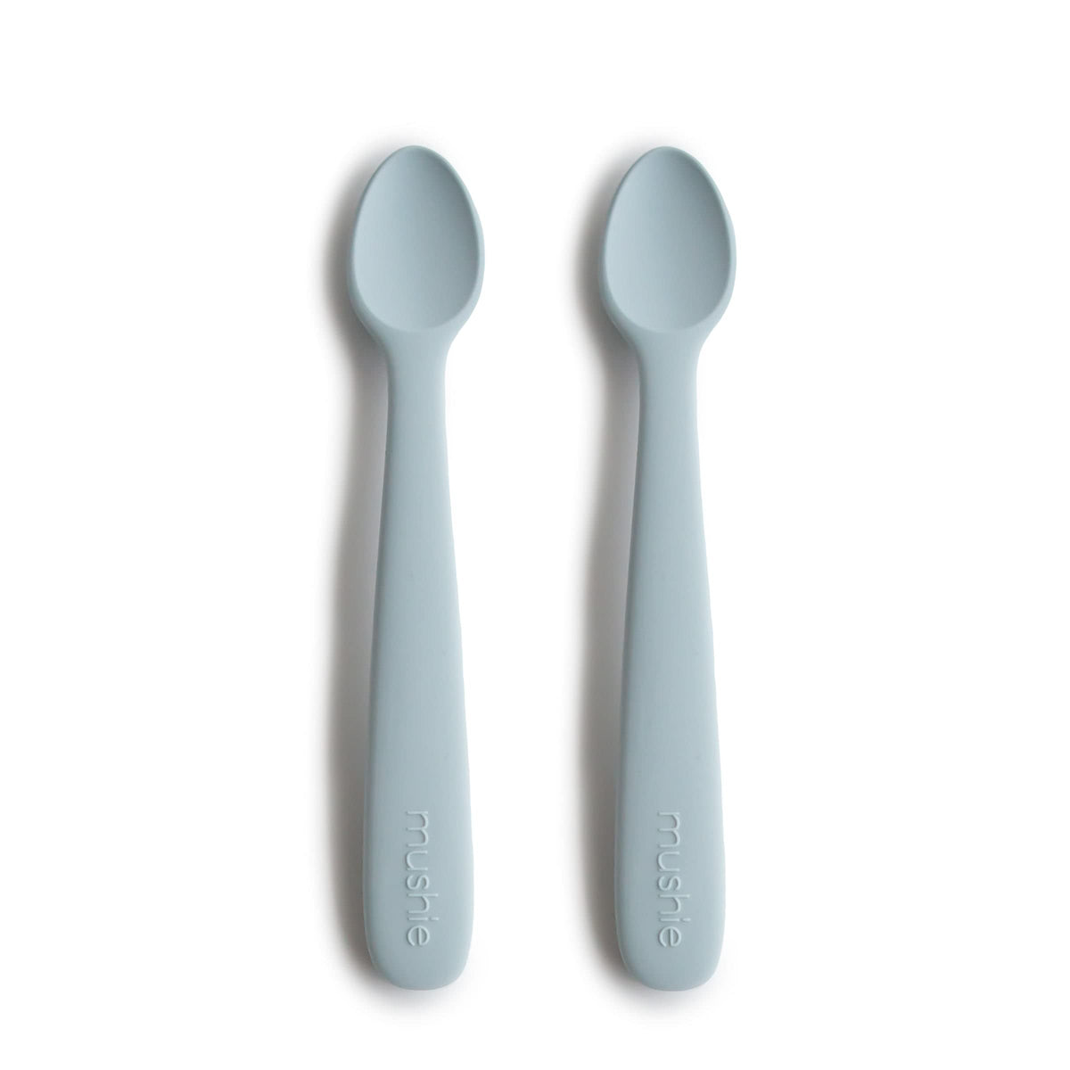 Mushie silicone baby feeding spoons powder blue 2-pack for gentle feeding