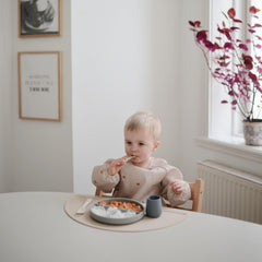 Mushie soft silicone is gentle on gums while sipping.