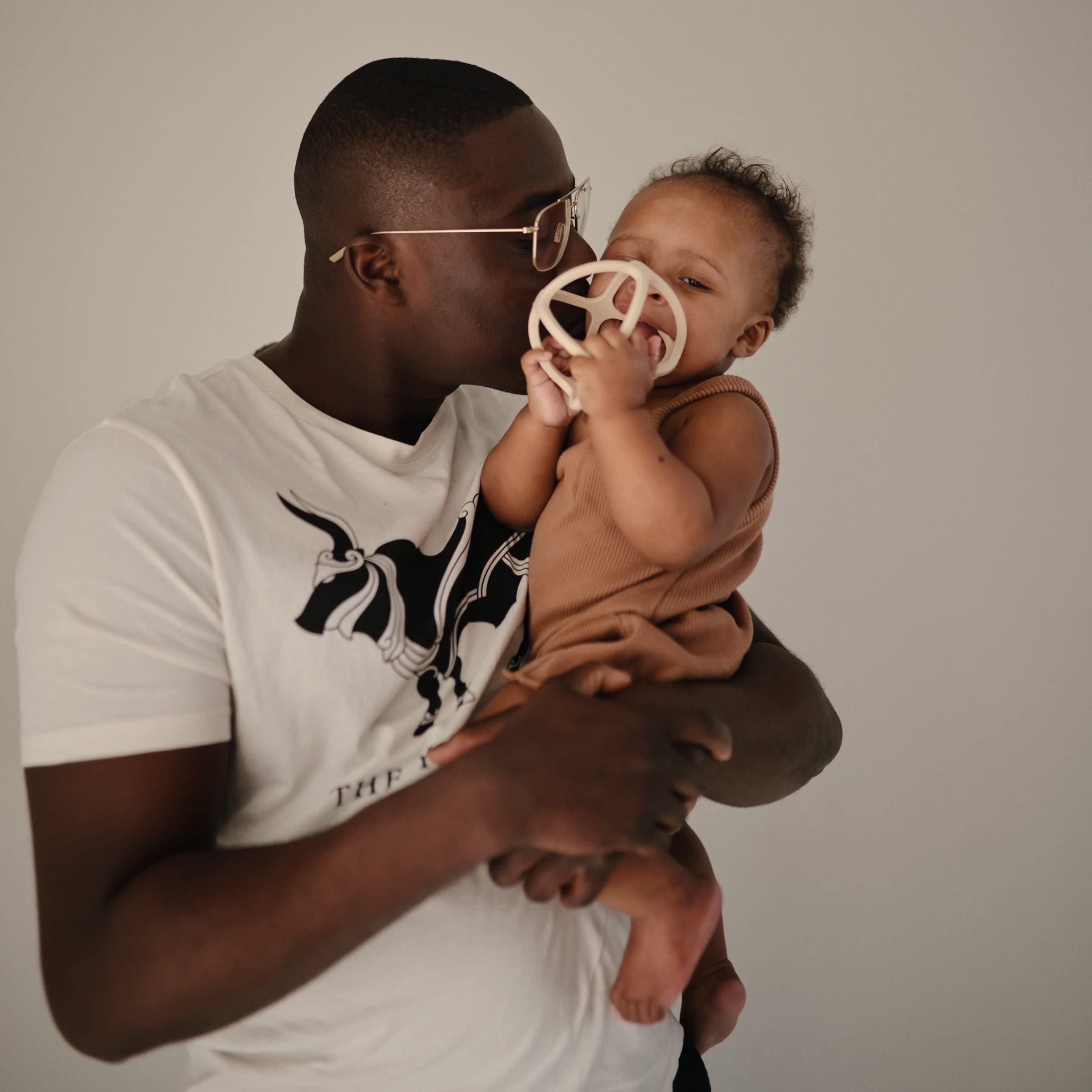 Mushie teether ball uses BPA-free silicone for safe chewing
