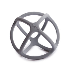 Mushie silicone baby teether ball in Dove Gray front view highlighting smooth texture and safe material.